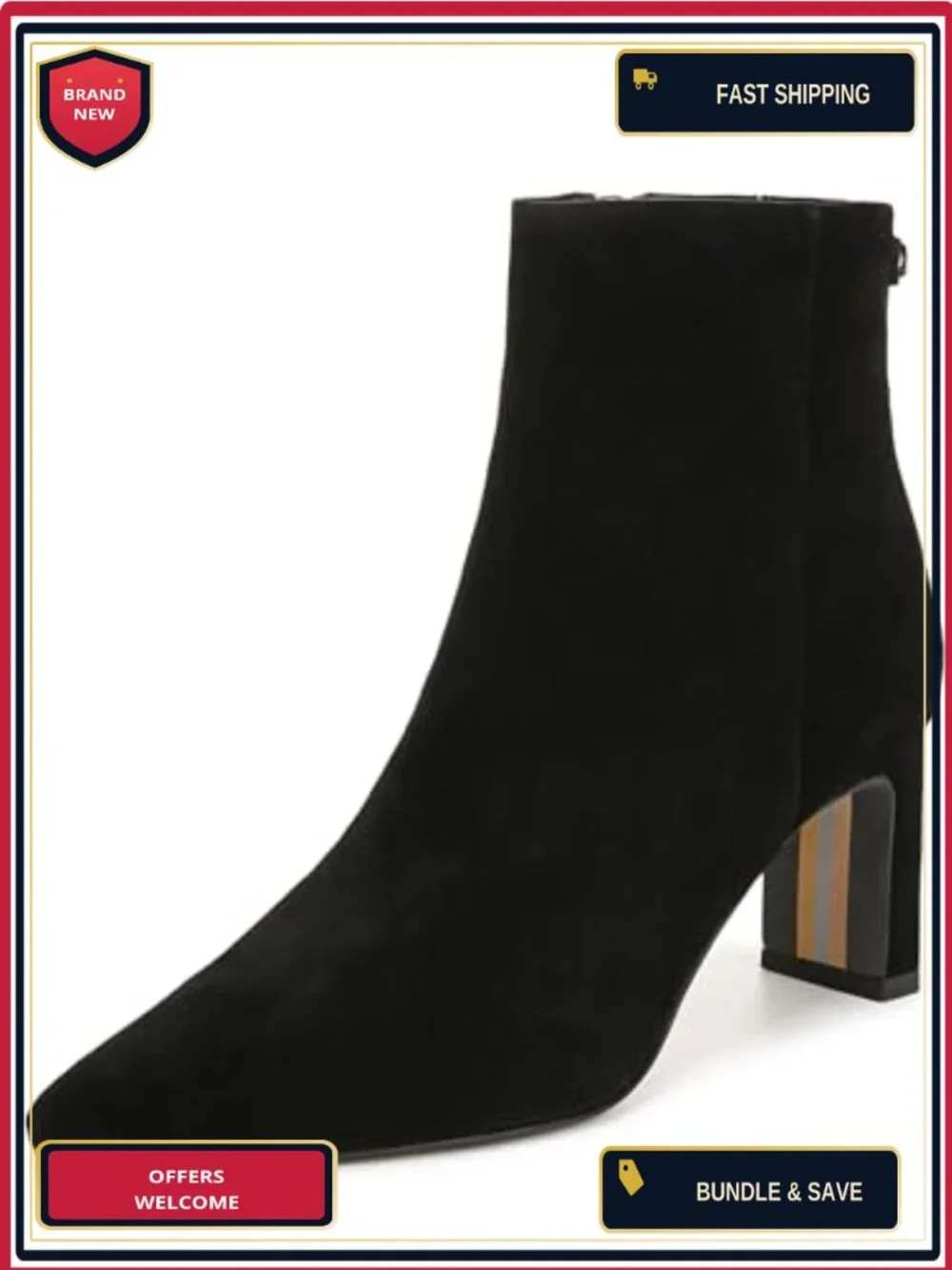 Sam Edelman Saige Ankle Bootie Block Heel Snip Toe Zip Leather